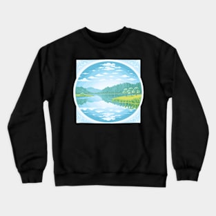Beautiful landscape with a lake, trees and clouds. Crewneck Sweatshirt